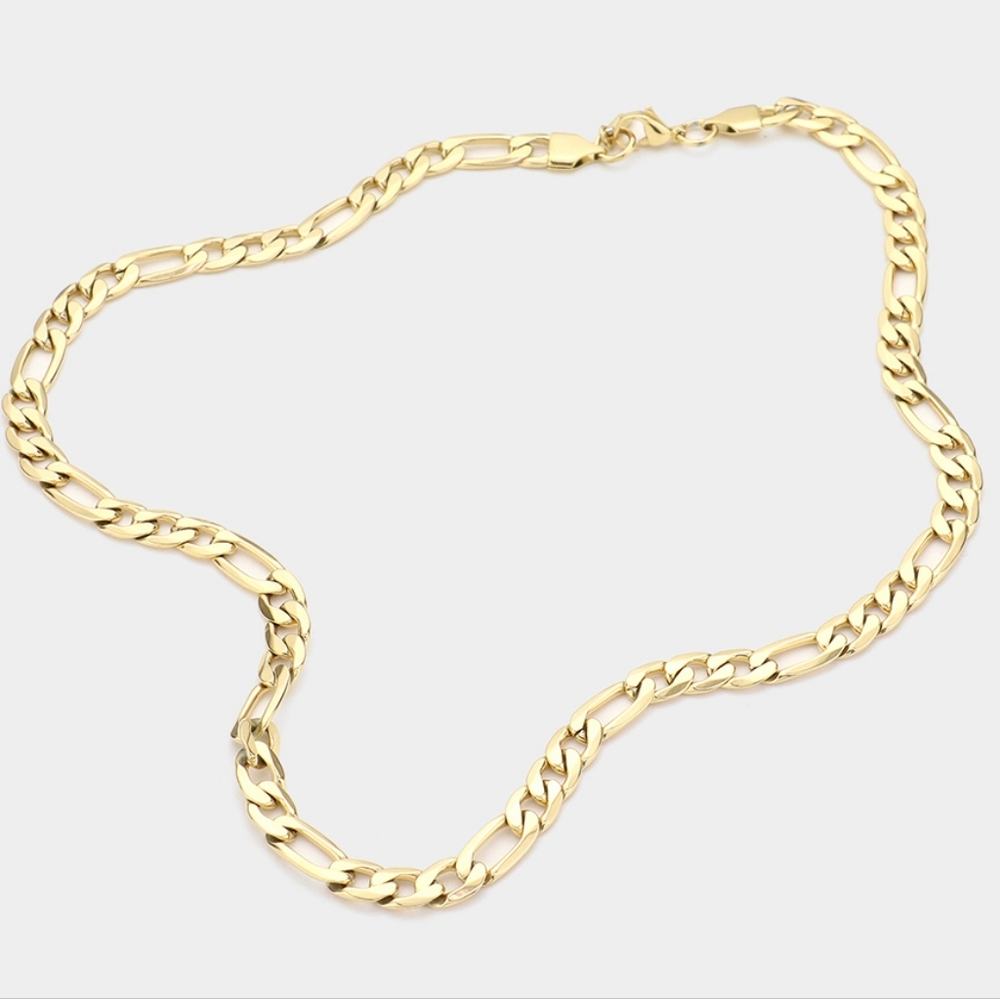 Gold Chain Link Necklace Casual Figaro Stainless Steel Mens Womens Unisex Style - Picture 7 of 8